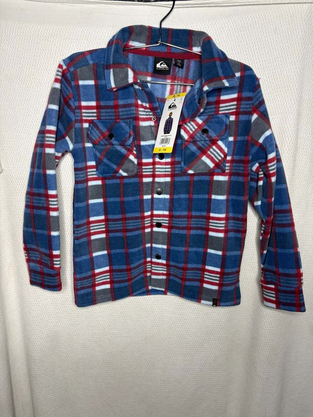 Quiksilver Youth Fleece Shirt Jacket Size 7/8 Blue Plaid